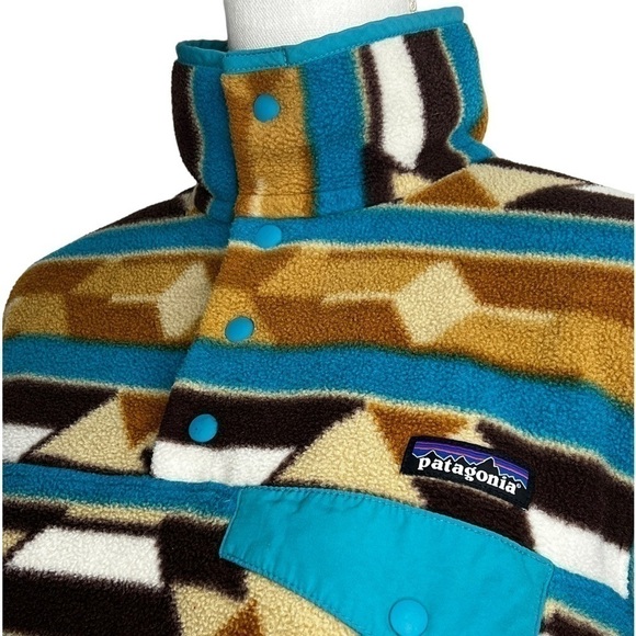 Patagonia Synchilla Women's Snap-T Aztec Blue & Brown Southwest Pullover - Picture 8 of 12